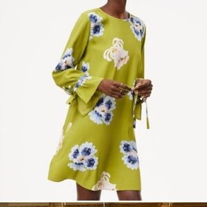 LOFT Long Sleeve Floral Dress in Green and Blue